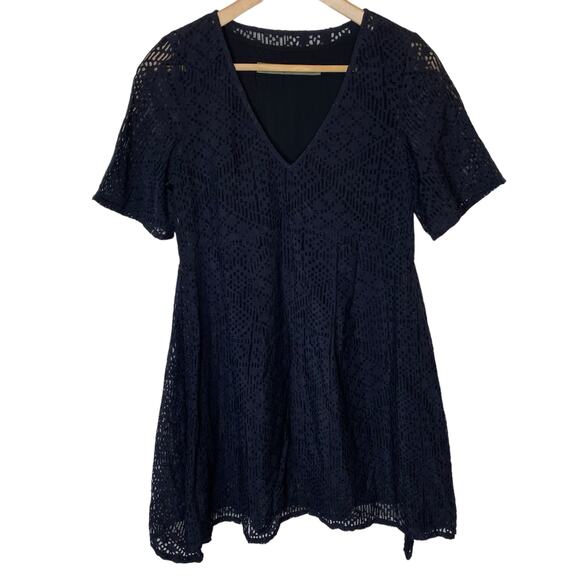 Enza Costa Babydoll Laser Cut Black Mini Dress, size 0 - Picture 1 of 5